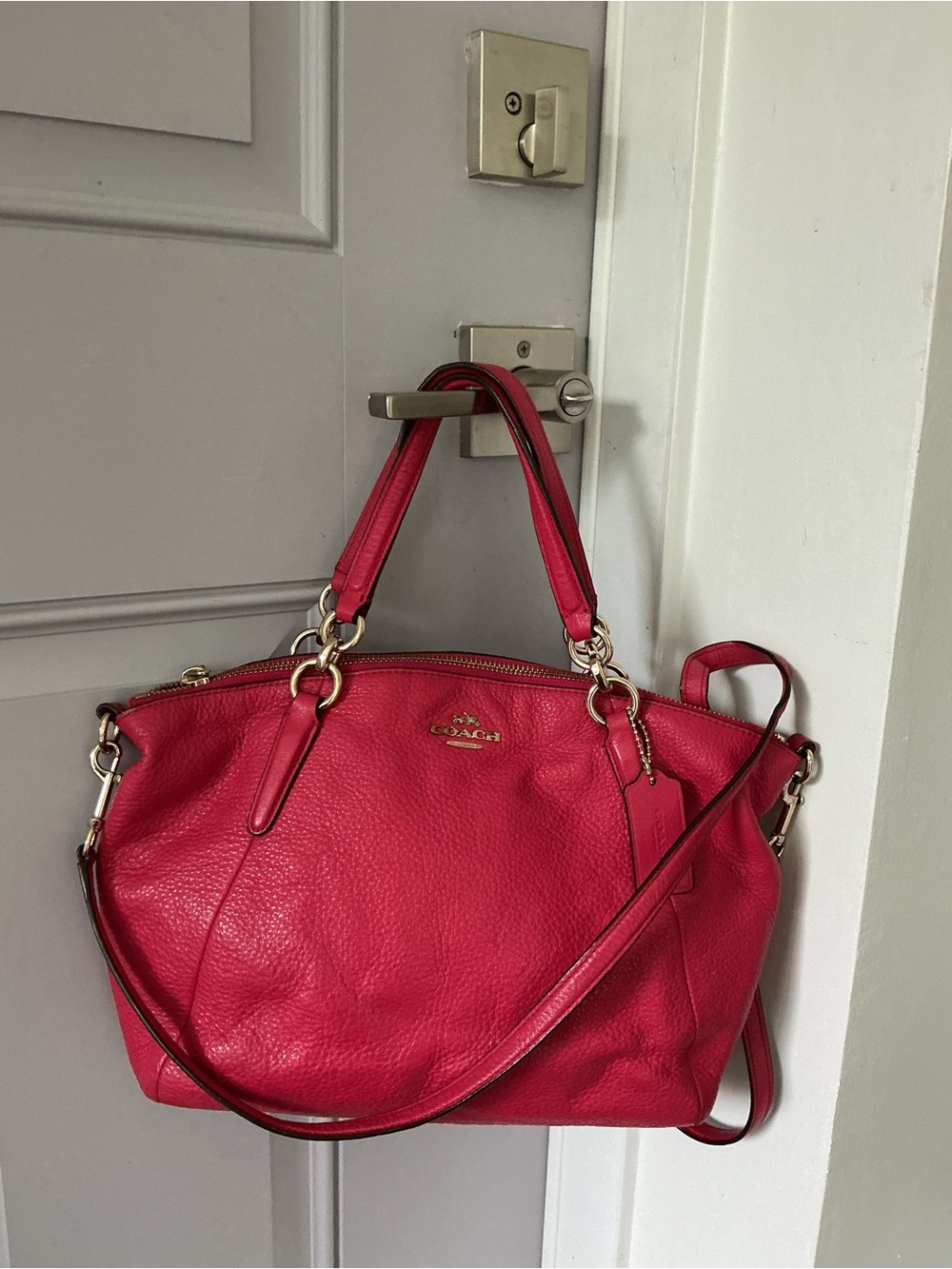 Coach Pink Leather Shoulder Bag with Gold Hardware